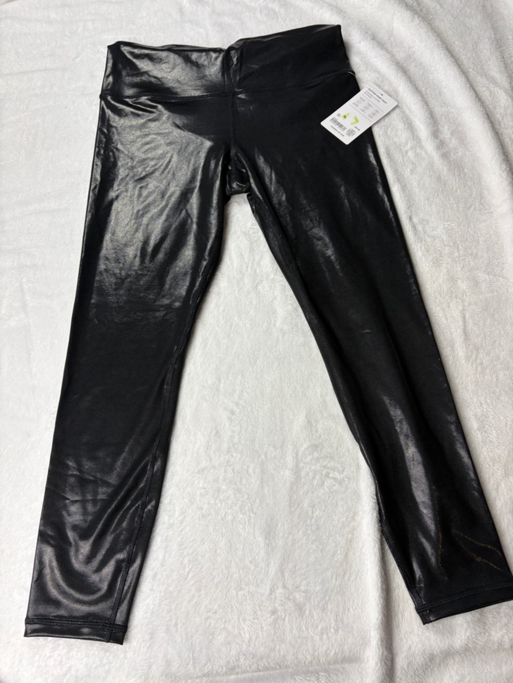 Athleta Elation Shine Tight Leggings Black Faux Leather Look Size L NWT